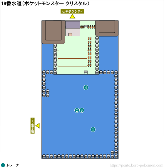 ポケモンクリスタル 19番水道 マップ