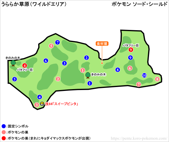 ポケモンソード・シールド うららか草原 (ワイルドエリア) マップ