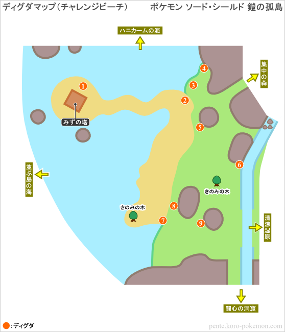 ポケモンソード・シールド 鎧の孤島 ディグダマップ (チャレンジビーチ)