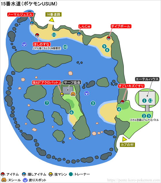 15番水道 ポケモンウルトラサン ウルトラムーン Usum 攻略 ポケモン王国攻略館